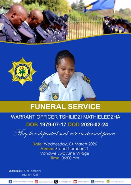 Tshilidzi Mathieledzha, South African Death, Obituary: South African Police Service Mourns Tragic Loss Of Warrant Officer